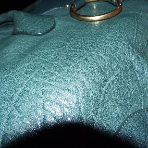 THE SAK PINK LABEL MOSS GREEN THICK LUXURY LEATHER BUCKET POUCH HOBO HANDBAG - Picture 7 of 8